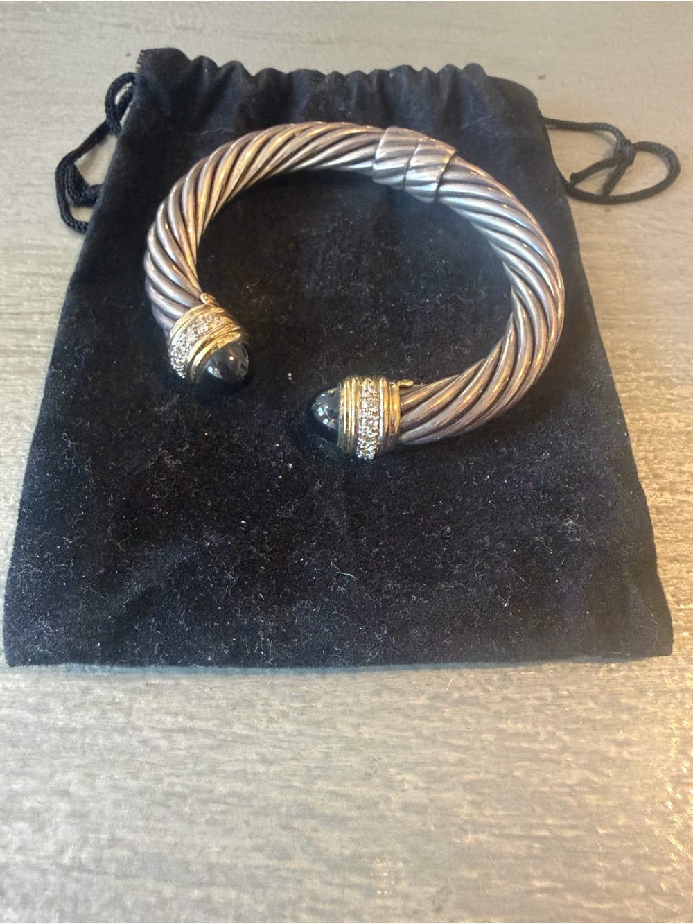 David Yurman Cable Classic 10mm bracelet with black onyx, diamond & gold.